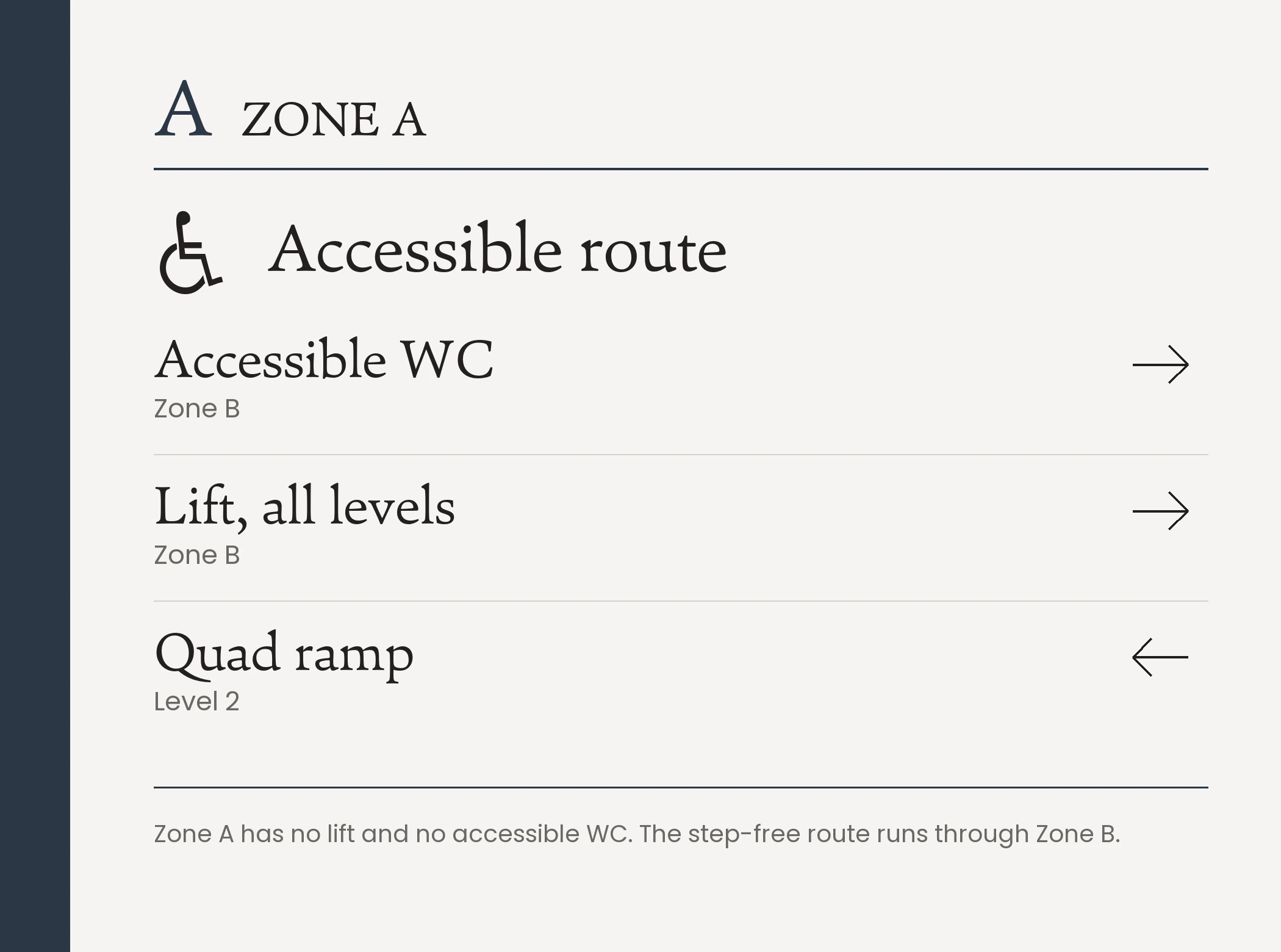 R04 Accessible route sign for Zone A, 700 by 520 millimetres