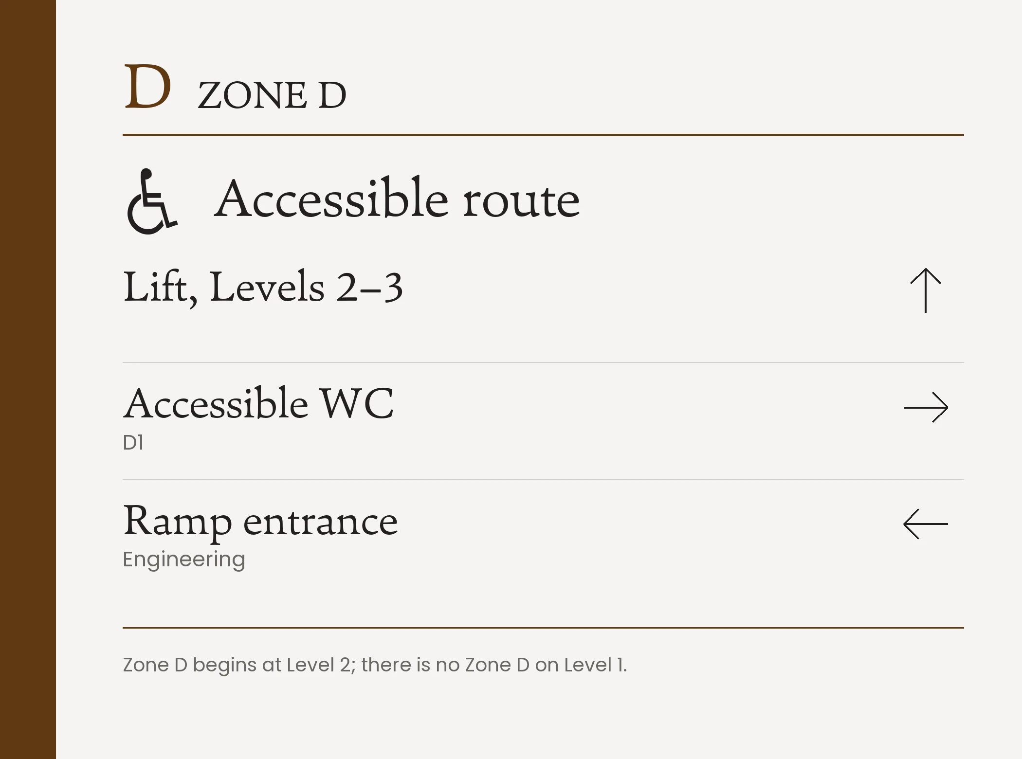 R04 Accessible route sign for Zone D, 700 by 520 millimetres